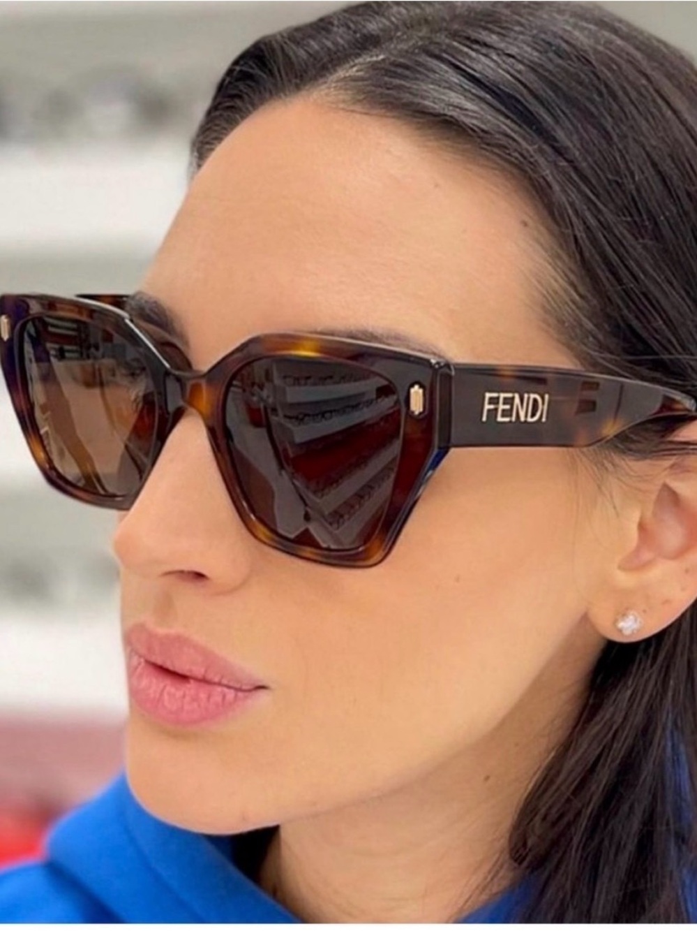 Fendi NEW Women's Tortoiseshell Square Sunglasses Brown Lenses - Picture 2 of 3